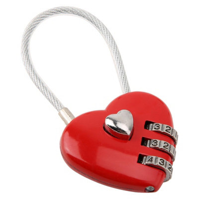 Heart Shape 3 Digit Code Combination Luggage Bag Lock Password Security Couple Padlock(Red)