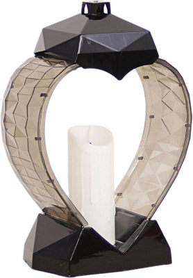 Heart Shape Memorial Grave Lantern (34.5x24.5x14 cm) Large - Black, LED Candle Included - Funeral Cemetery Decor - Grave Ornaments