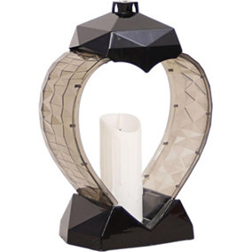 Heart Shape Memorial Grave Lantern (34.5x24.5x14 cm) Large - Black, LED Candle Included - Funeral Cemetery Decor - Grave Ornaments