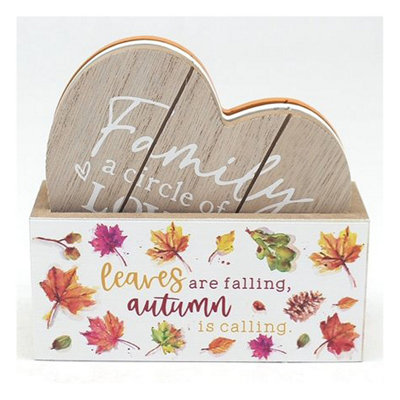 Heart Shaped Coasters Set of 4 Wooden Autumn Fall Theme with Rack ...