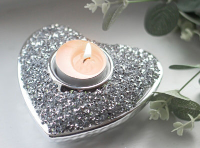 Heart Shaped Crushed Diamond Tea Light Candle Holder
