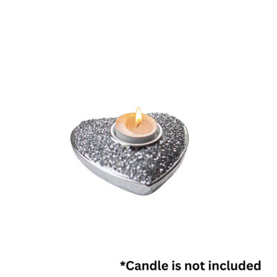 Heart Shaped Crushed Diamond Tea Light Candle Holder
