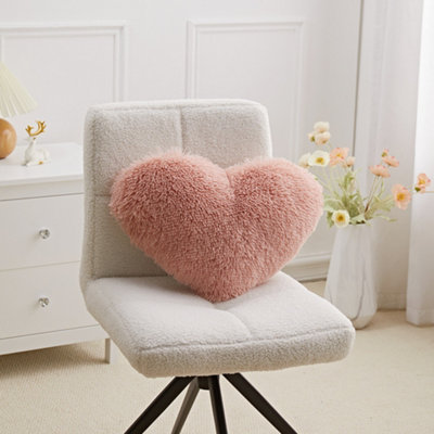 Heart Shaped Long Plush Throw Pillow Cover Pink