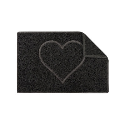 Heart Small Embossed Doormat in Black with Open Back