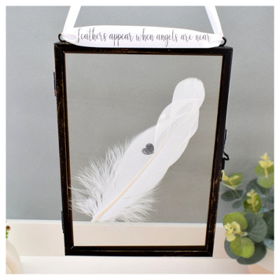Heart Stamp In Memory of. Real feather Floating Picture Frame Memorial