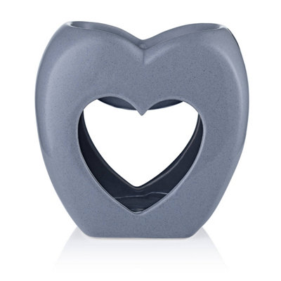 Heart Wax Melt Burner. Ceramic in Matt Grey Colour. Gift Boxed. Height 11 cm