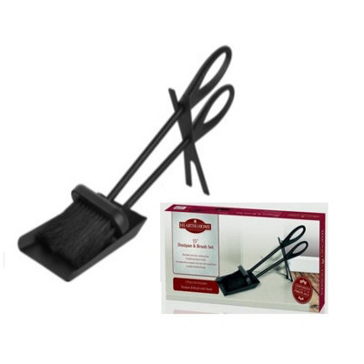 Hearth and Home Fireplace Black Cast Iron Dustpan and Brush Set 15Inch
