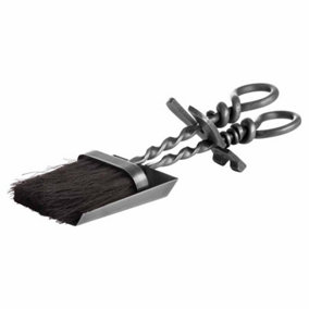 Hearth Tidy Set with Hand Turned Loop Handle - Steel - L10 x W14 x H37 cm - Silver