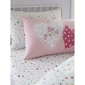 Hearts Single Pink Fitted Sheet and Pillowcase Set