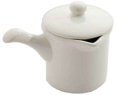 Heat and Serve Microwave Safe White Ceramic Stoneware Sauce Pot - 300ml Capacity, Measures H10cm x 8cm Diameter