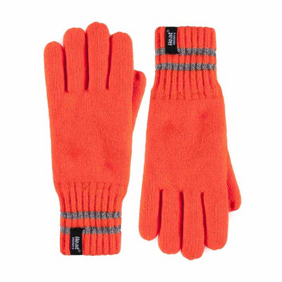 Heat Holders - Mens Hi-Vis Reflective Outdoor Thermal Gloves L/XL Orange