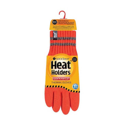 Heat Holders - Mens Hi-Vis Reflective Outdoor Thermal Gloves L/XL Orange