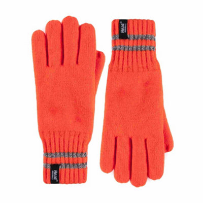 Heat Holders - Mens Hi-Vis Reflective Outdoor Thermal Gloves S/M Orange