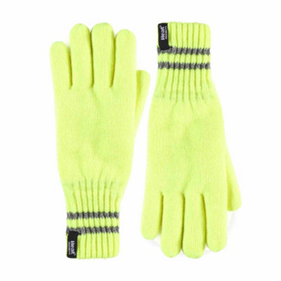 Heat Holders - Mens Hi-Vis Reflective Outdoor Thermal Gloves S/M Yellow