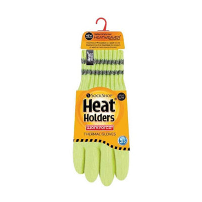 Heat Holders - Mens Hi-Vis Reflective Outdoor Thermal Gloves S/M Yellow