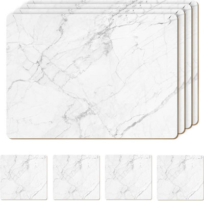 Heat Resistant Cork Marble Placemats For Dining Table Set Of 8, 4 placemats and 4 coasters in the set