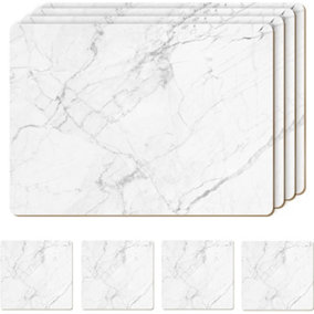 Heat Resistant Cork Marble Placemats For Dining Table Set Of 8, 4 placemats and 4 coasters in the set