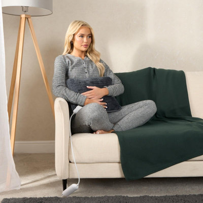 Heated Cushion Pad Filled Soft Fleece Neck Back Pain Relief Electric Pillow Remote