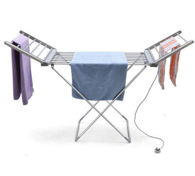 GlamHaus Heated Clothes Airer Dryer Rack Aluminium with Cover Electric 220W  - Indoor - Folds Flat for Easy Storage