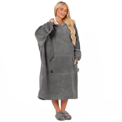 Heated Hoodie Blanket Extra Long Oversized Warm Fleece Sherpa