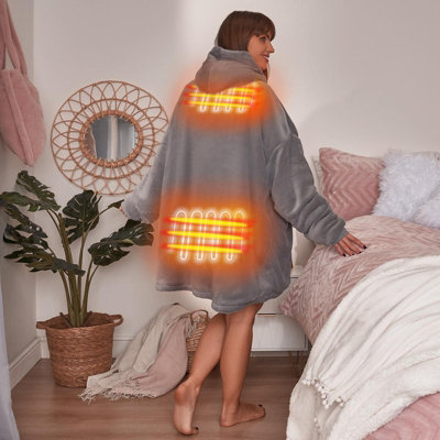 Heated Hoodie Blanket Ultra Plush Wearable Sherpa Oversize - 3