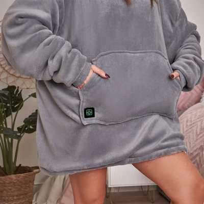 Heated Hoodie Blanket Ultra Plush Wearable Sherpa Oversize - 4