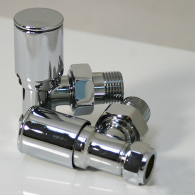 Heated Towel Rail Radiator Valves - Angled - Chrome (Pair)