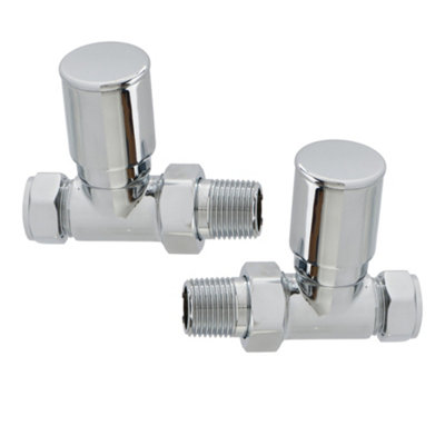 Heated Towel Rail Radiator Valves - Straight - Chrome (Pair)