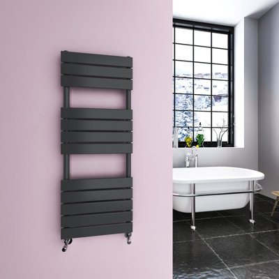 Heated Towel Rails Radiator, Anthracite  (H)1200mm (W)450mm 2319 BTU Flat Panel Towel Warmer Ladder Radiator