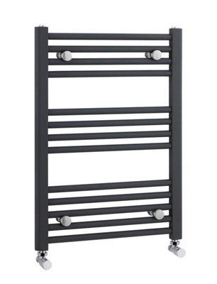 Heated Vertical Towel Rail with Straight Rails - 1028 BTU - 700mm x 500mm - Anthracite