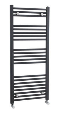 Heated Vertical Towel Rail with Straight Rails - 1672 BTU - 1150mm x 500mm - Anthracite