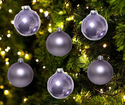 Heather Lilac Glass Christmas Tree Baubles Ornaments Pack of 10 6cm Baubles