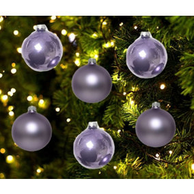 Heather Lilac Glass Christmas Tree Baubles Ornaments Pack of 10 6cm Baubles