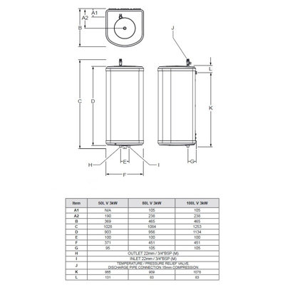 Heatrae Sadia Hotflo 50 Litre 3 kW Vertical Water Heater 7700739 | DIY at  Bu0026Q