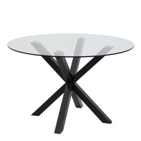 Heaven Round Dining Table with Clear Glass Top and Black Legs