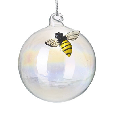 Heaven Sends Christmas Pearlised Glass Bee Bauble, Small 7 x 9.5 cm