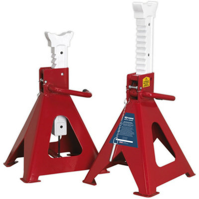 Heavy-Duty 10 Tonne Auto Rise Ratchet Axle Stands - 775mm Cast Iron Support