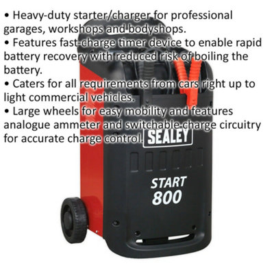 Heavy Duty 12V / 24V Battery Starter & Charger - 20Ah to 1200Ah Batteries - 800A
