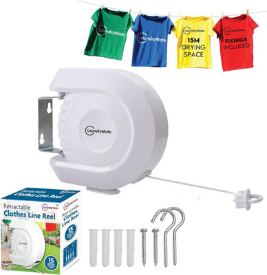 Heavy Duty 15M Retractable Washing Line Durable PVC Wall Mounted ...