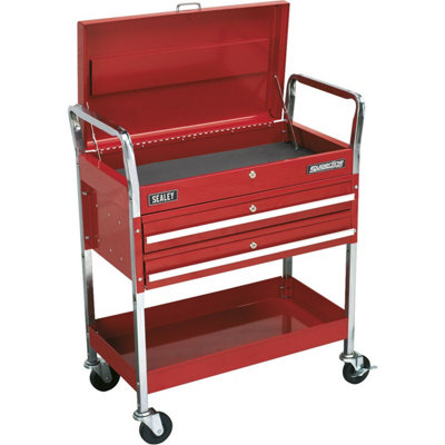 Heavy Duty 2 Level Workshop Trolley - Lockable Top & 2 Drawers - Four ...