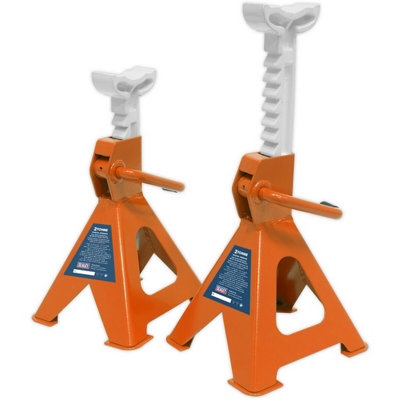 Heavy-Duty 2 Tonne Ratchet Axle Stands - Adjustable Height 276mm to 410mm - Orange