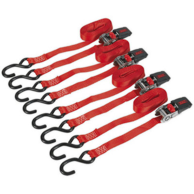 Heavy-Duty 25mm x 4m Ratchet Tie Down Straps Set - 800KG Capacity with S-Hooks