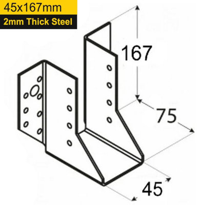 Heavy Duty 2mm Thick Galvanised Face Fix Joist Hanger 45x167mm