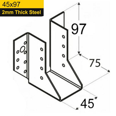 Heavy Duty 2mm Thick Galvanised Face Fix Joist Hanger 45x97mm