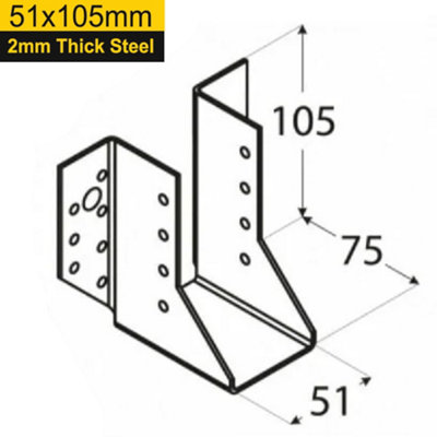 Heavy Duty 2mm Thick Galvanised Face Fix Joist Hanger 51x105mm
