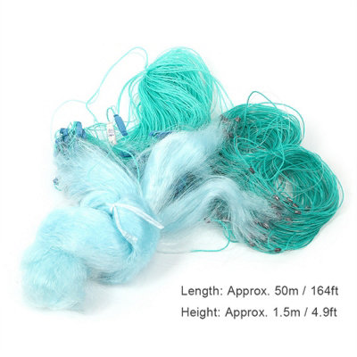 Heavy-duty 3-layer fishing net:50m long,1.5m high,with floats and 3 ...
