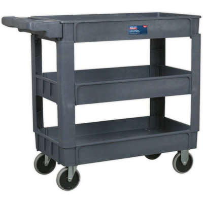 Heavy Duty 3 Level Composite Workshop Trolley - 83kg Per Shelf - Deep Wall