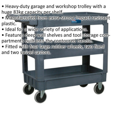Heavy Duty 3 Level Composite Workshop Trolley - 83kg Per Shelf - Deep Wall