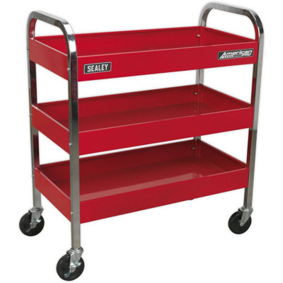 Heavy Duty 3 Level Workshop Trolley with 50kg Capacity per Shelf and 4 Castor Wheels