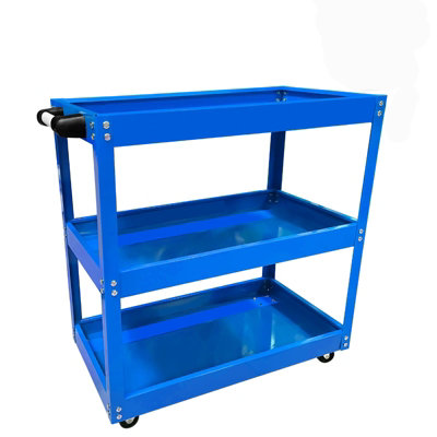 Heavy Duty 3 Shelves Rolling Carts with Brake Wheels, 120KG Load Capacity, Blue